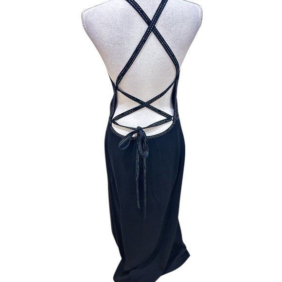 St. John Black beaded Backless halter gown long knit Dress size 10 - Picture 7 of 12